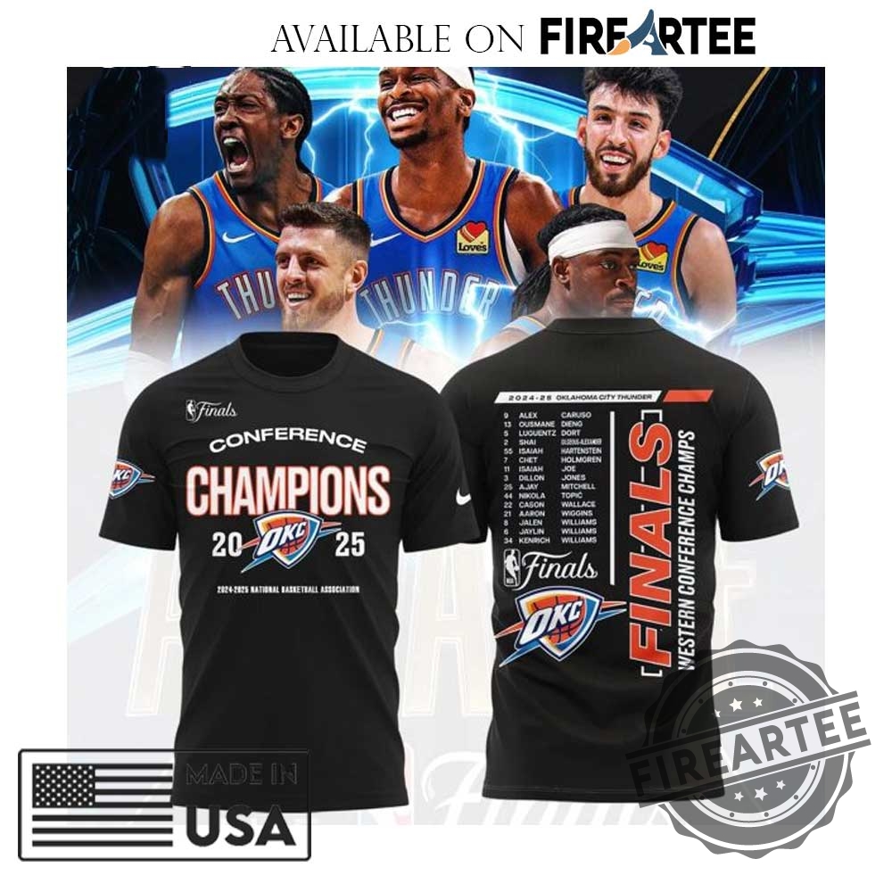 2025 Finals Conference Champions 2025 Oklahoma City Thunder Black Tshirt 3 2025 Finals Conference Champions 2025 Oklahoma City Thunder Black T-shirt