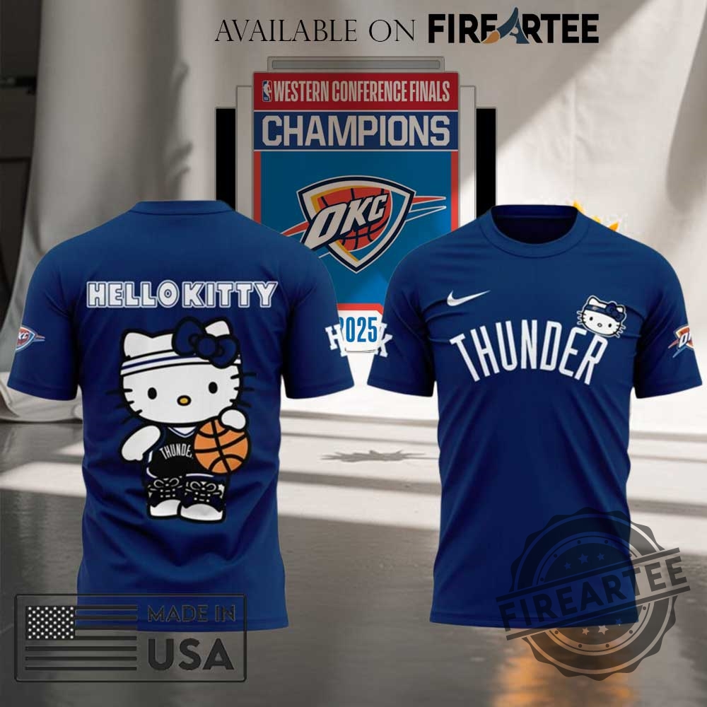 "Top 2025 Florida Panthers and Oklahoma City Thunder Championship Apparel" 14 Cute Oklahoma City Thunder 2025 Hello Kitty All Over Print Shirt