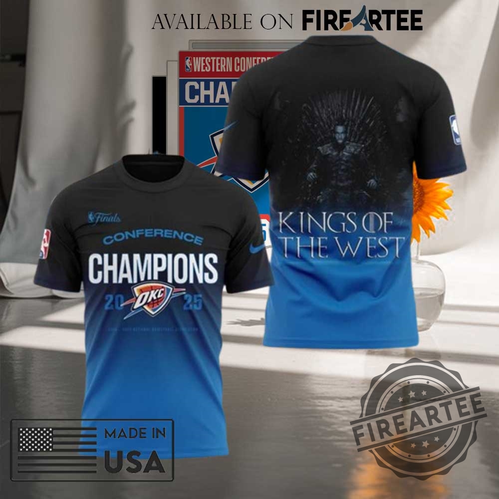 "Top 2025 Florida Panthers and Oklahoma City Thunder Championship Apparel" 15 Oklahoma City Thunder Finals Conference Champions 2025 King Of The West Shirt