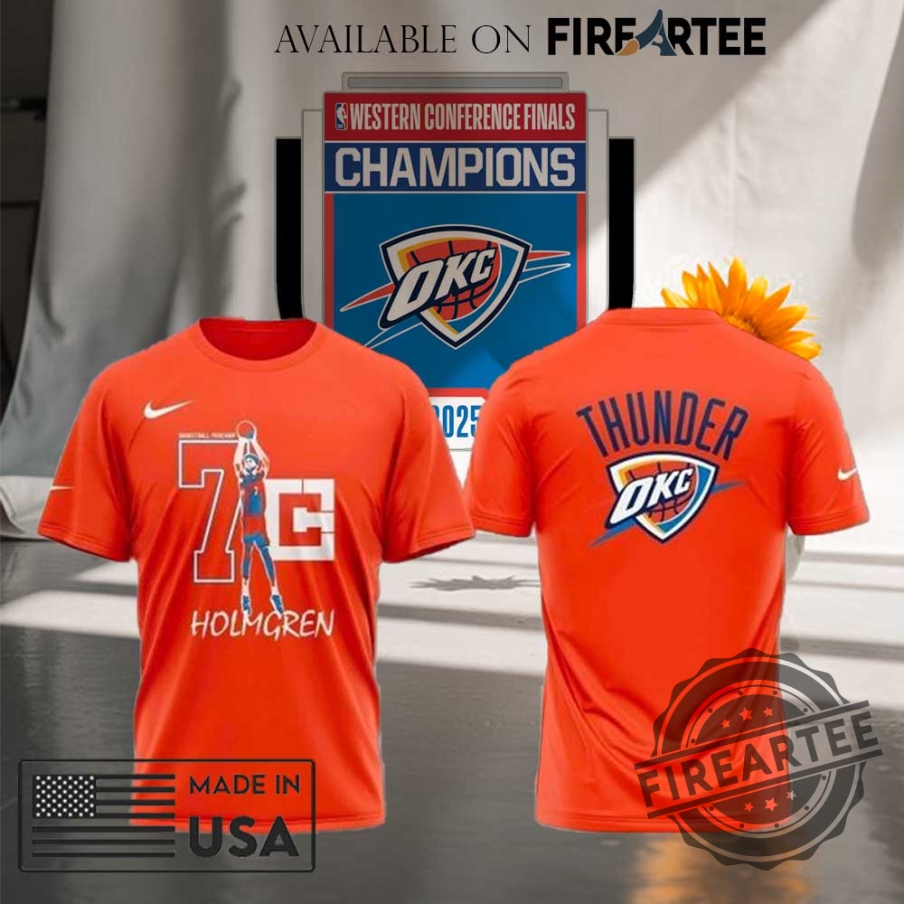 "Top 2025 Florida Panthers and Oklahoma City Thunder Championship Apparel" 17 Chets Holmgren 7C Oklahoma City Thunder 2025 Tshirt