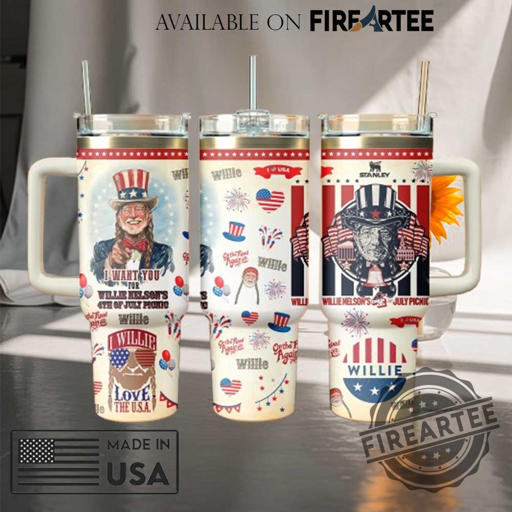 "Top 5 Patriotic and Music-Inspired Custom Tumblers and Tees for 2025" 2 Willie Nelson X Independence Day Music Custom Stanley Cup 40 Oz Tumbler