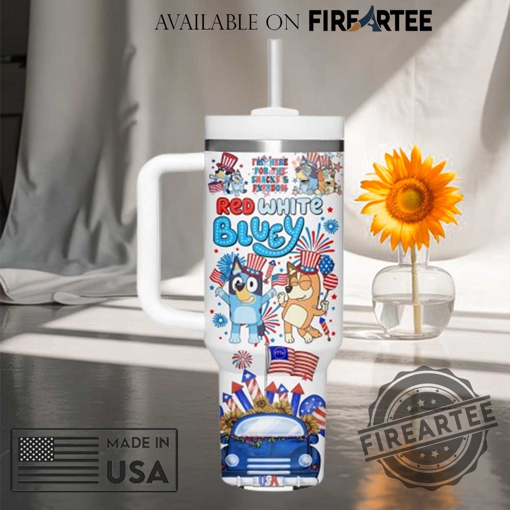 Red White And Bluey 4Th Of July Travel Tumbler With Usa Flags And Patriotic Characters 5 Red White and Bluey 4th of July Travel Tumbler with USA Flags and Patriotic Characters
