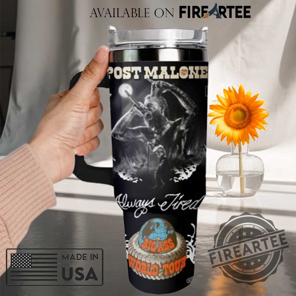 Post Malone 2025 Tour Travel Tumbler With Bold Black And White Design Stay Away Always Tired And Iconic Imagery 4 Post Malone 2025 Tour Travel Tumbler with Bold Black and White Design - Stay Away, Always Tired, and Iconic Imagery
