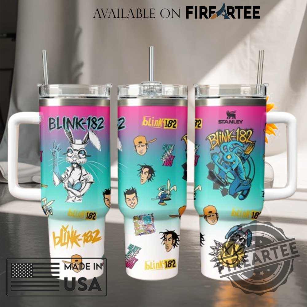 Blink182 Colorful Cartoon Travel Tumbler With Bunny And Iconic Band Artwork 4 Blink-182 Colorful Cartoon Travel Tumbler with Bunny and Iconic Band Artwork
