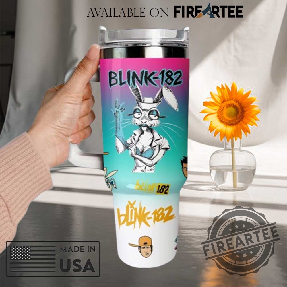Blink182 Colorful Cartoon Travel Tumbler With Bunny And Iconic Band Artwork 5 Blink-182 Colorful Cartoon Travel Tumbler with Bunny and Iconic Band Artwork