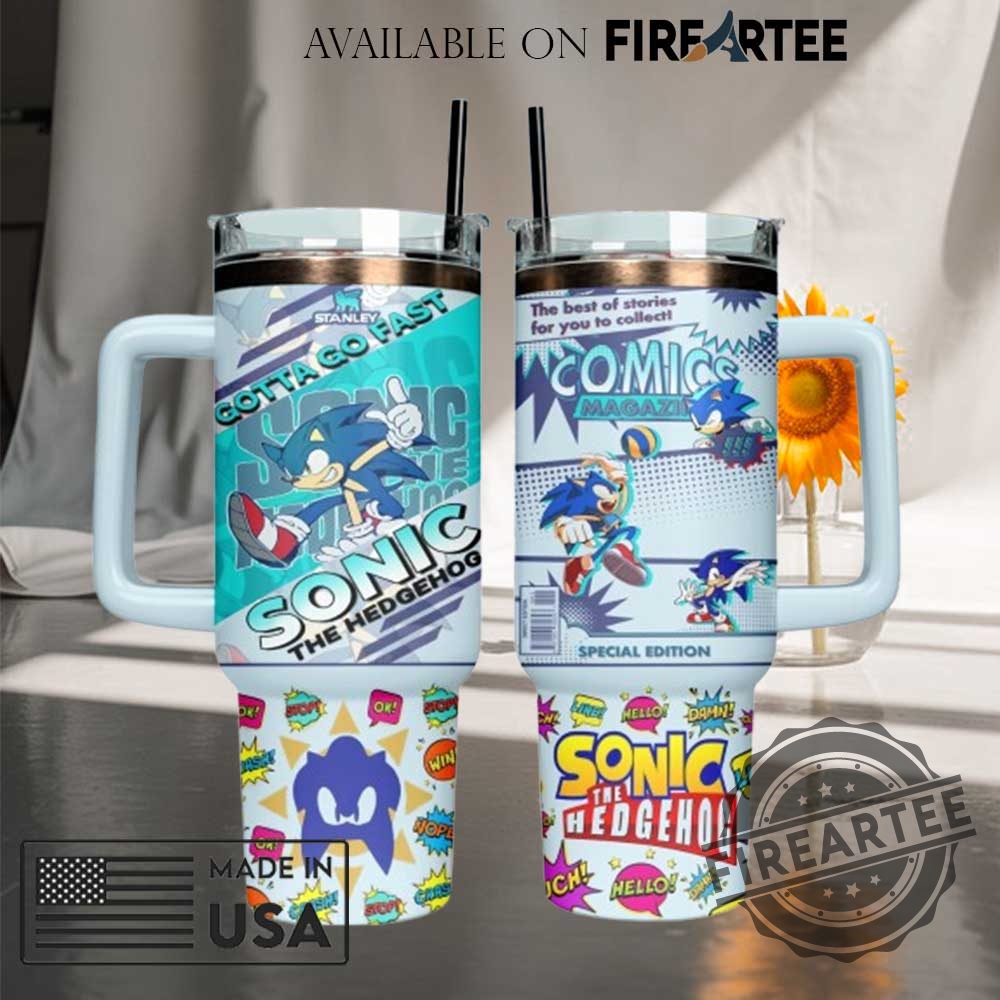 "Unique Gift Ideas: Custom Stanley Tumblers & Activist T-Shirts" 4 Sonic Comic Book Stanley Tumbler With Handle Gotta Go Fast Special Edition