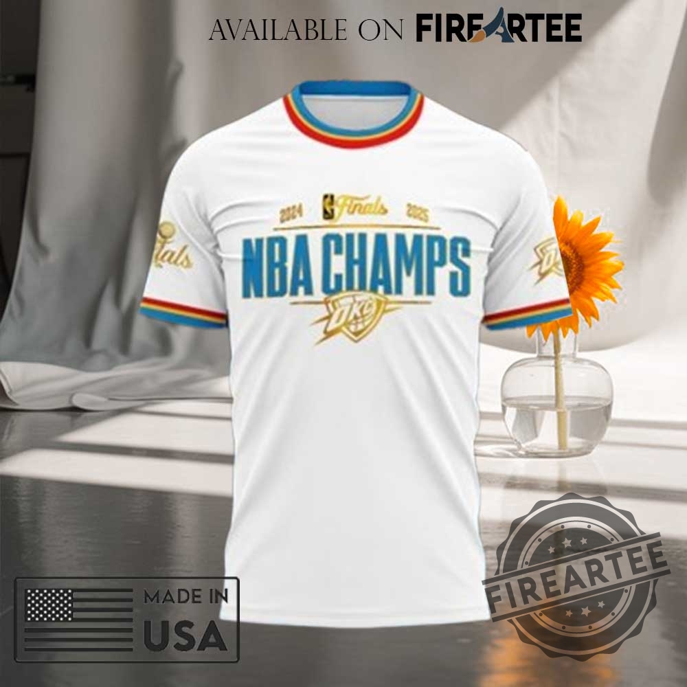 Oklahoma City Thunder 20242025 Champions Finals 3D White Tshirt Nba Title Tee 3 Oklahoma City Thunder 2024-2025 Champions Finals 3D White T-Shirt – NBA Title Tee