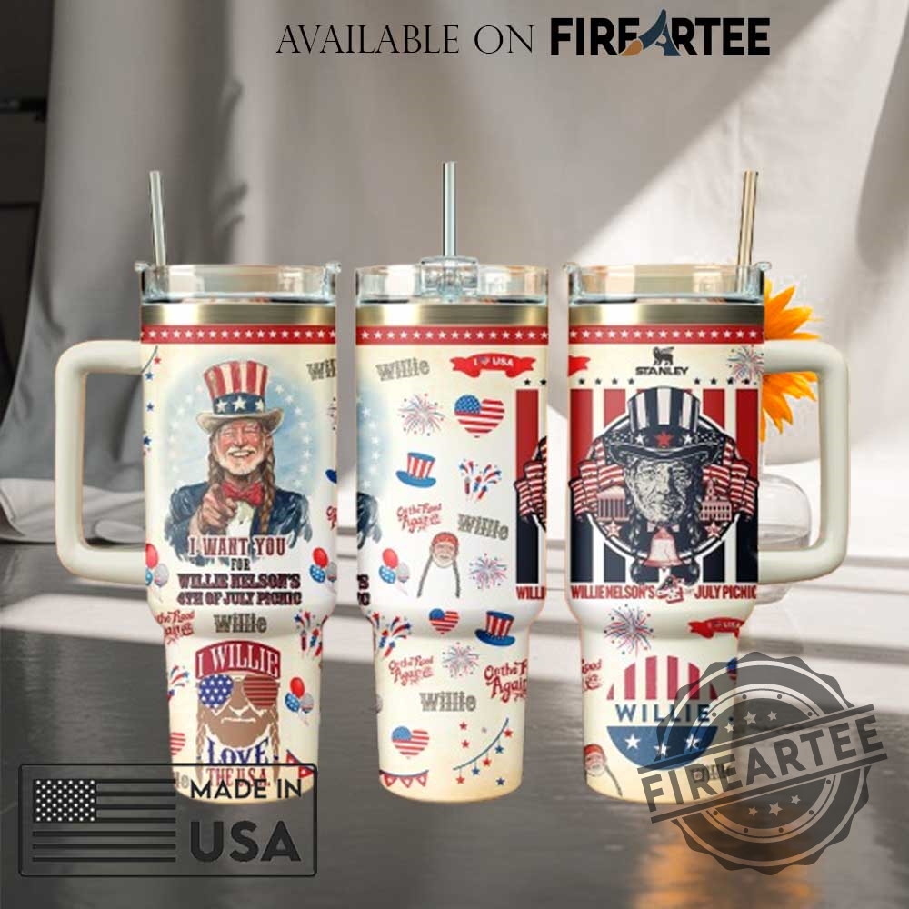 "Custom Country Music and Tour Tumblers: Personalize Your Favorites Today" 3 Willie Nelson X Independence Day Music Custom Stanley Cup 40 Oz