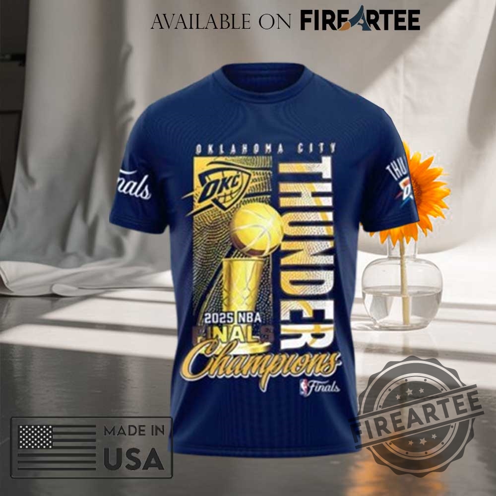 Oklahoma City Thunder 2025 Champions Finals 3D Navy Tshirt 3 Oklahoma City Thunder 2025 Champions Finals 3D Navy T-shirt