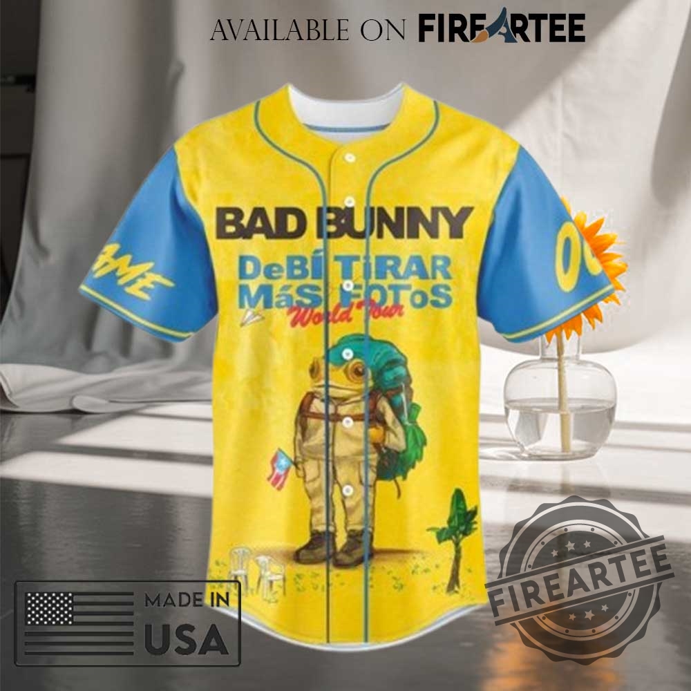 Bad Bunny Debi Tirar Mas Fotos World Tour Baseball Jersey 5 Bad Bunny Debi Tirar Mas Fotos World Tour Baseball Jersey