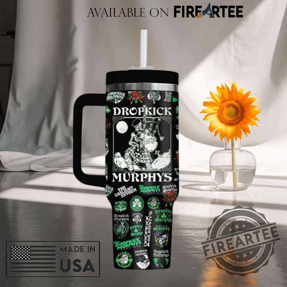 Dropkick Murphys Clover Skeleton Design Travel Mug Stanley Style Tumbler 4 Dropkick Murphys Clover & Skeleton Design Travel Mug - Stanley Style Tumbler
