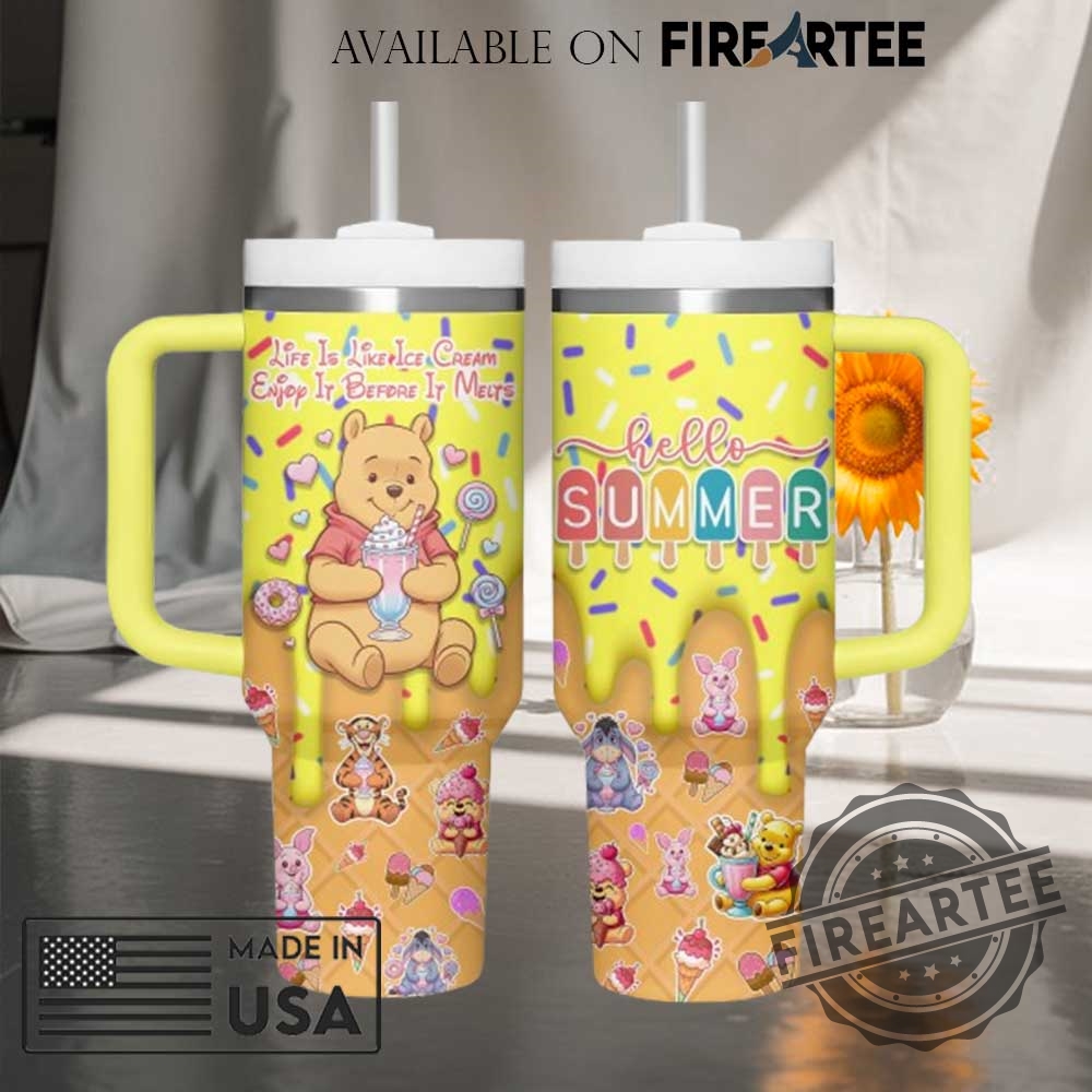 Winnie The Pooh And Friends Hello Summer Tumbler  Cute Disney Fan Gift With Handle