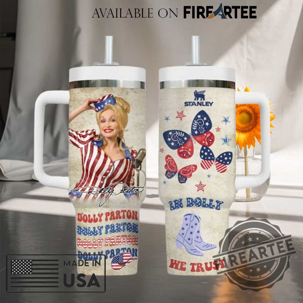 Dolly Parton Patriotic Cowboy Boots  Stars Stanley Type Mug  Independence Day Drinkware