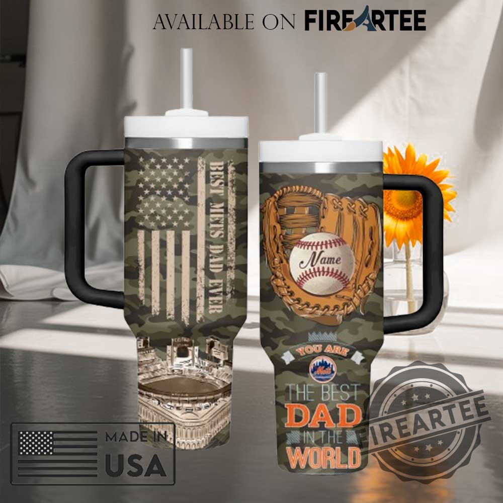 Personalized Mets 1 Dad Camo Flag Tumbler Best Ny Mets Fathers Day Gift