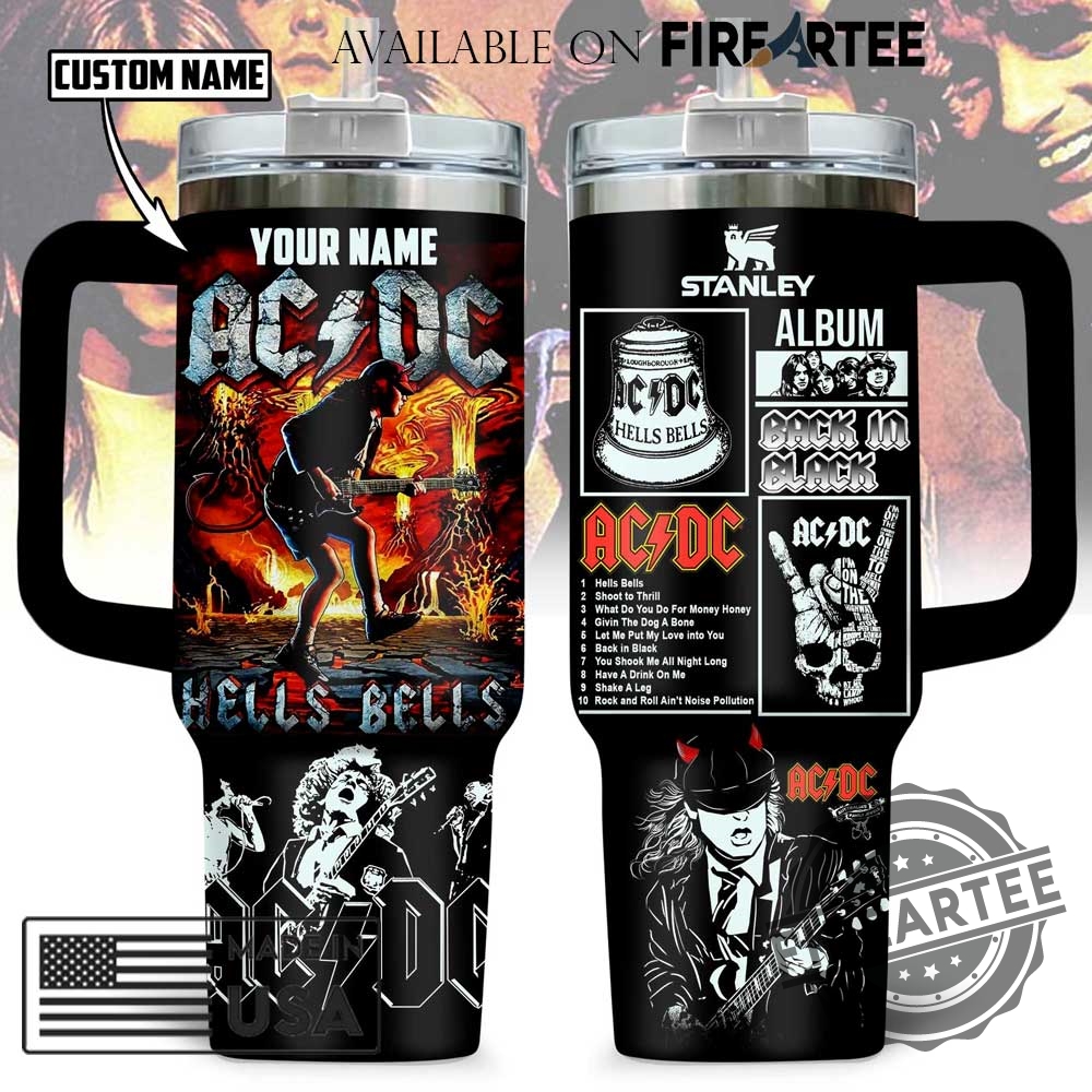Acdc Back In Black Stanley Tumbler Custom Name Hells Bells Rock 5 AC/DC Back In Black Stanley Tumbler Custom Name Hells Bells Rock