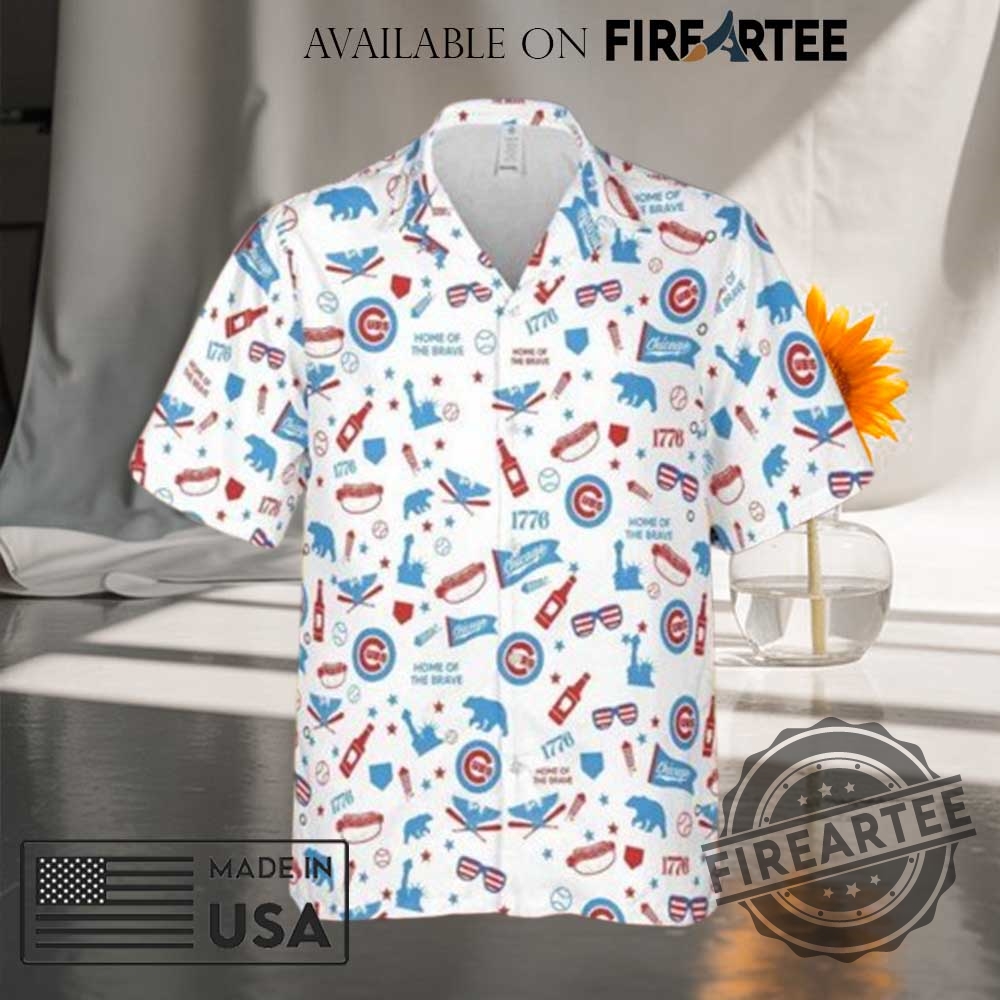 Chicago Cubs Patriotic Hawaiian Shirt Baseball Fan Button Up