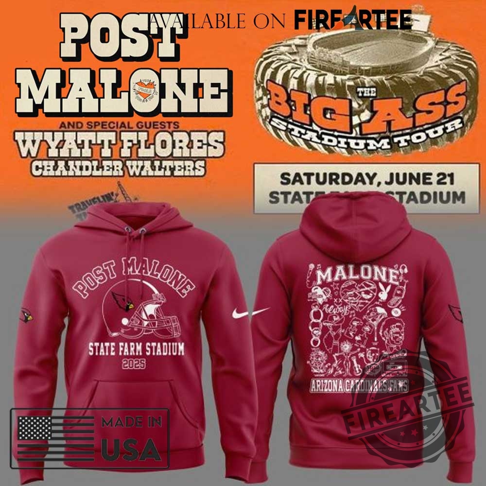 Post Malone X Arizona Cardinals State Farm Stadium 2025 Red Hoodie 7 Post Malone x Arizona Cardinals State Farm Stadium 2025 Red Hoodie