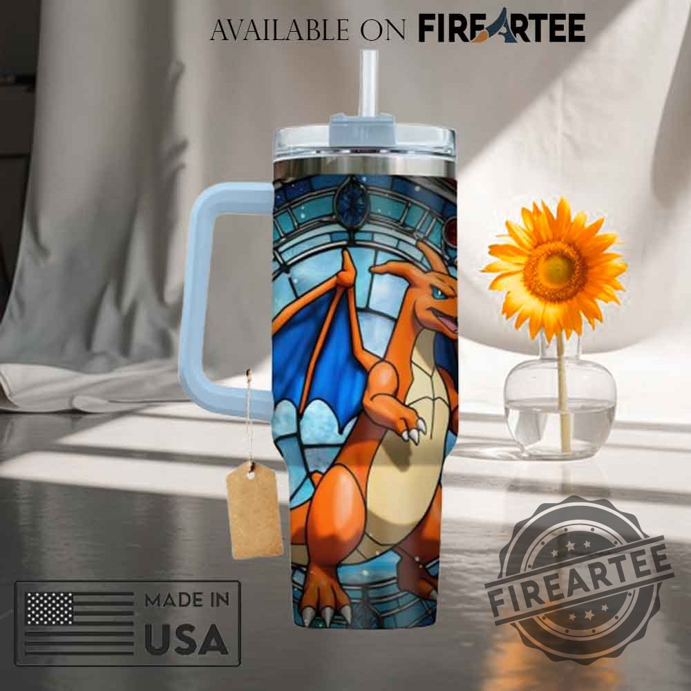 Charizard Stained Glass Tumbler With Handle Pokemon Fan Art Drinkware 4 Charizard Stained Glass Tumbler with Handle Pokemon Fan Art Drinkware