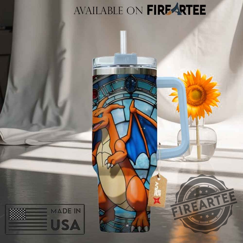 Charizard Stained Glass Tumbler With Handle Pokemon Fan Art Drinkware 5 Charizard Stained Glass Tumbler with Handle Pokemon Fan Art Drinkware