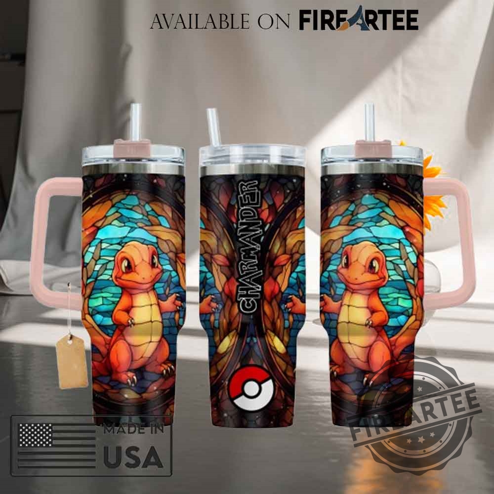 Pokemon Charmander Travel Mug Stained Glass Effect Stainless Steel Tumbler