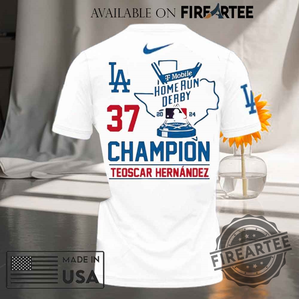 Teoscar Hernandez Home Run Mlb La Dodgers Champion White Tshirt 5 Teoscar Hernandez Home Run MLB LA Dodgers Champion White T-shirt