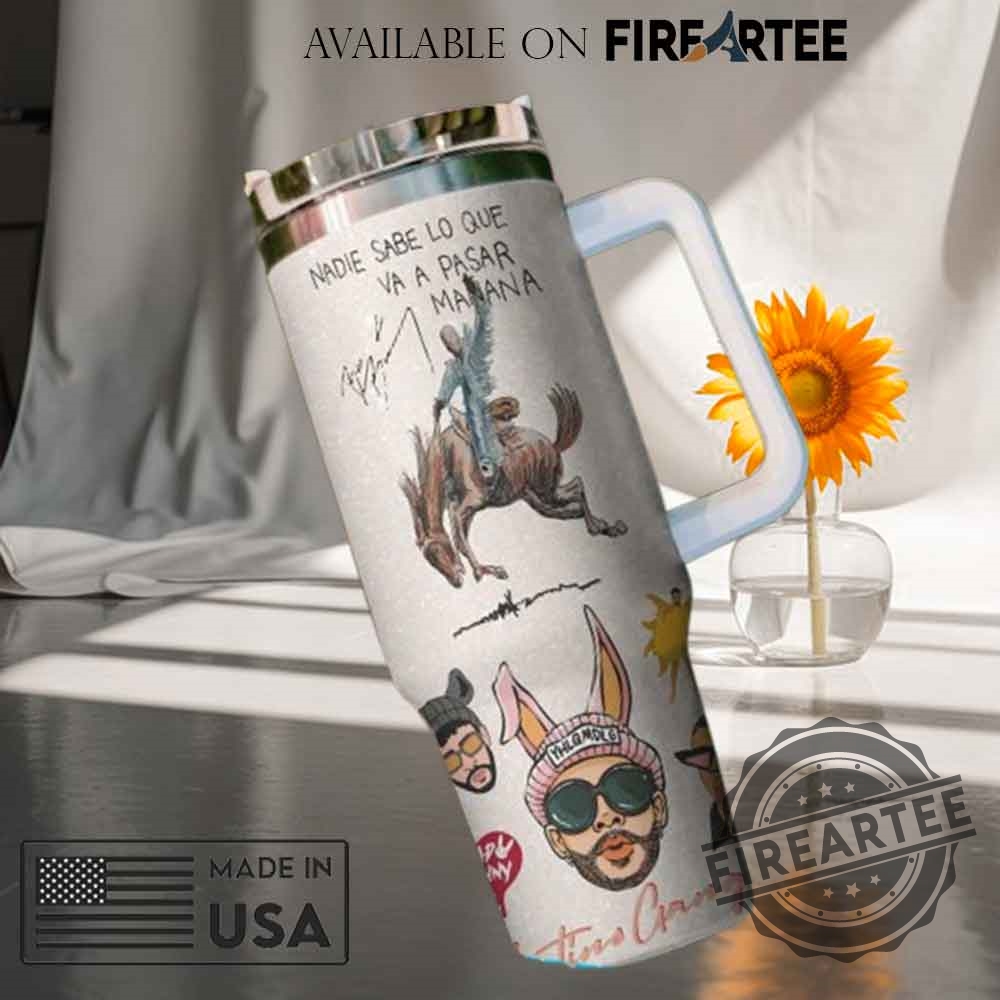 Official Bad Bunny Logo Insulated Travel Mug Rainbow Bunny Design