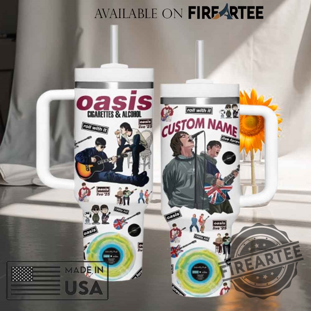 "Custom Rock Band Stanley Tumblers: Personalized Black Sabbath & AC/DC" 12 Oasis Cigarettes And Alcohol Custom Stanley Tumbler Personalized Britpop Music Fan Mug