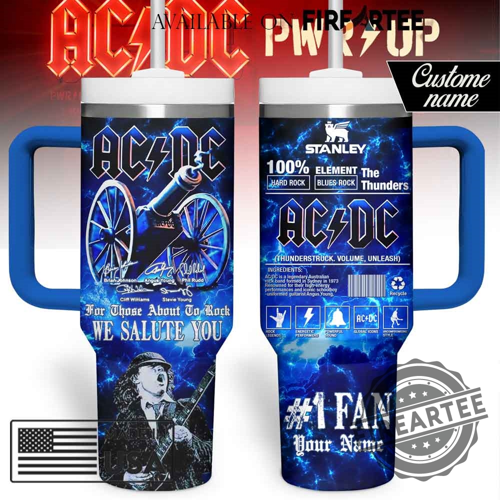 Acdc Pwr Up Blue Thunder Custom Stanley Tumbler Rock Band Album Art Mug