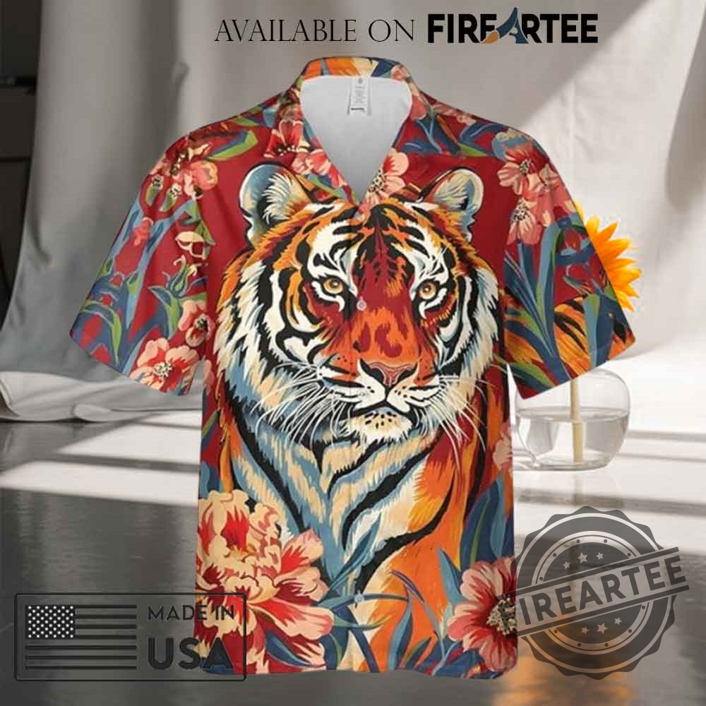 "Top 2025 Sportswear: Yankees, Liberty, Angels, Browns, Mets Apparel" 8 Tropical Animals Tiger Hawaiian Shirt