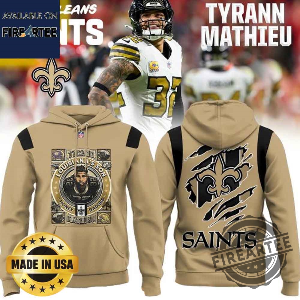 New Orleans Saints Tyrann Mathieu The Honey Badger T-shirt Hoodie 3 New Orleans Saints Tyrann Mathieu The Honey Badger T-shirt Hoodie