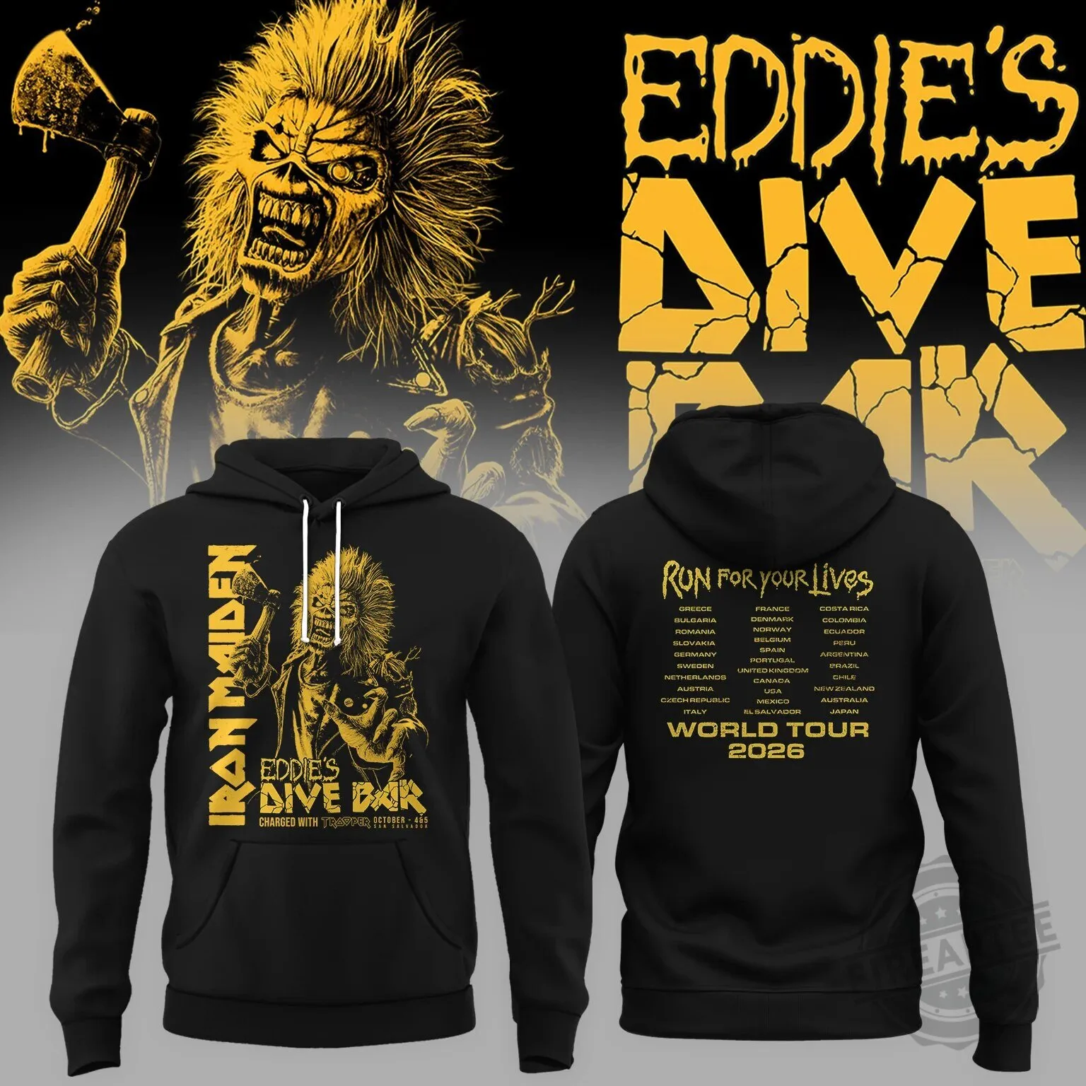 Iron Maiden Eddie's Dive Bar Run For Your Lives World Tour 2026 Hoodie