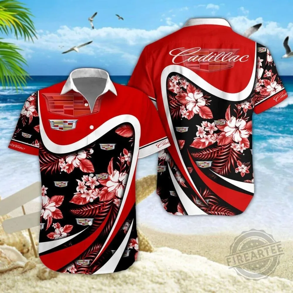 Cadillac Red Hawaiian Floral Summer Vacation Button Down Shirt