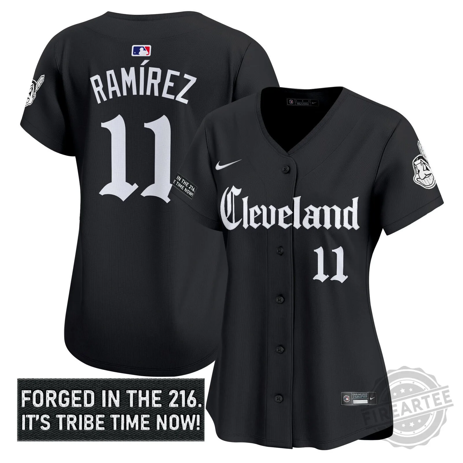 Cleveland Indians Jose Ramirez Black Gothic Iron Edition Baseball Jersey