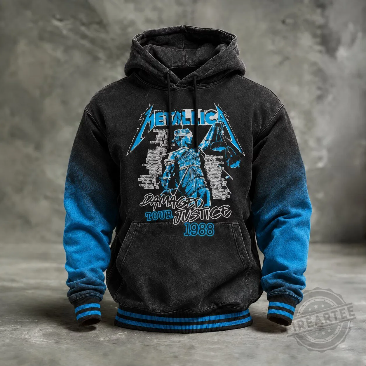 Metallica Damaged Justice Tour 1988 Vintage Washed Ombre Pullover Hoodie
