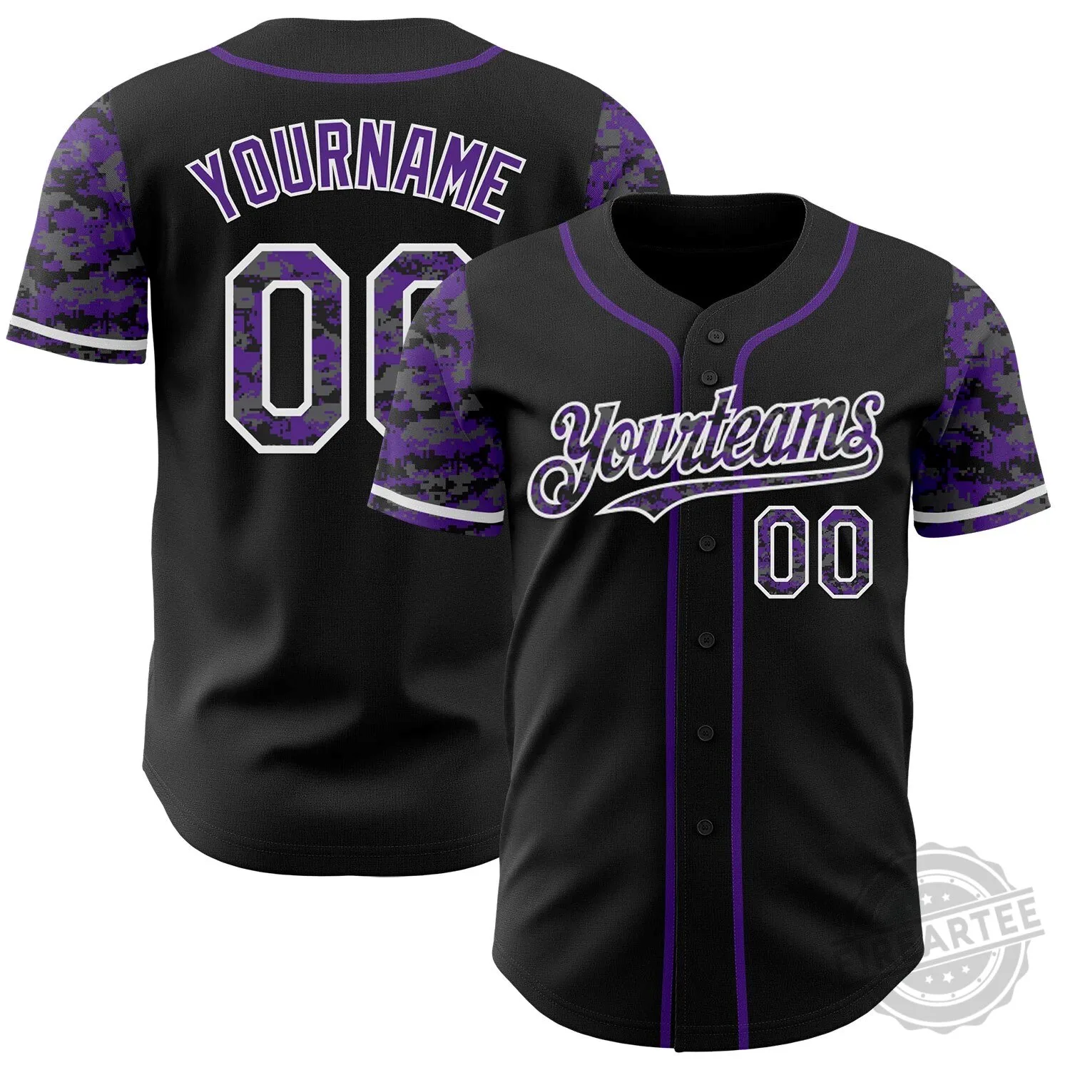 Custom Black Purple White Digital Camouflage Two Tone Baseball Jersey