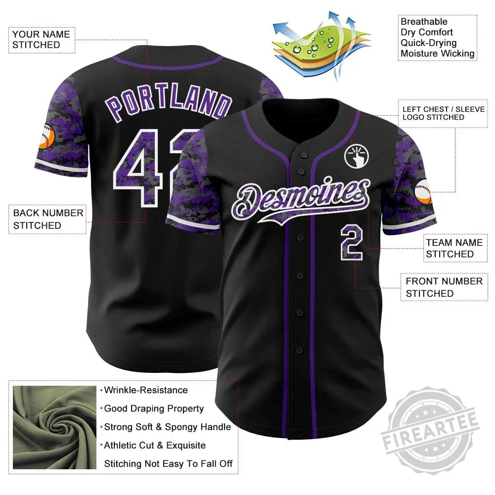 Custom Black Purple White Digital Camouflage Two Tone Baseball Jersey 7 Custom Black Purple White Digital Camouflage Two Tone Baseball Jersey