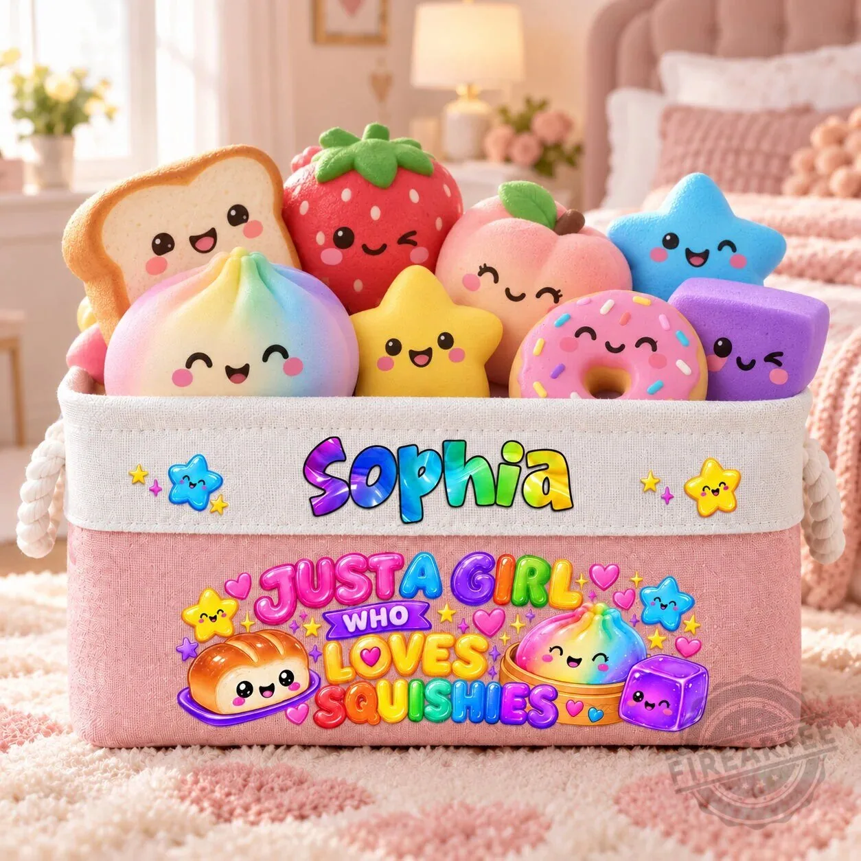 Personalized Just A Girl Who Loves Squishies Kids Toy Storage Basket