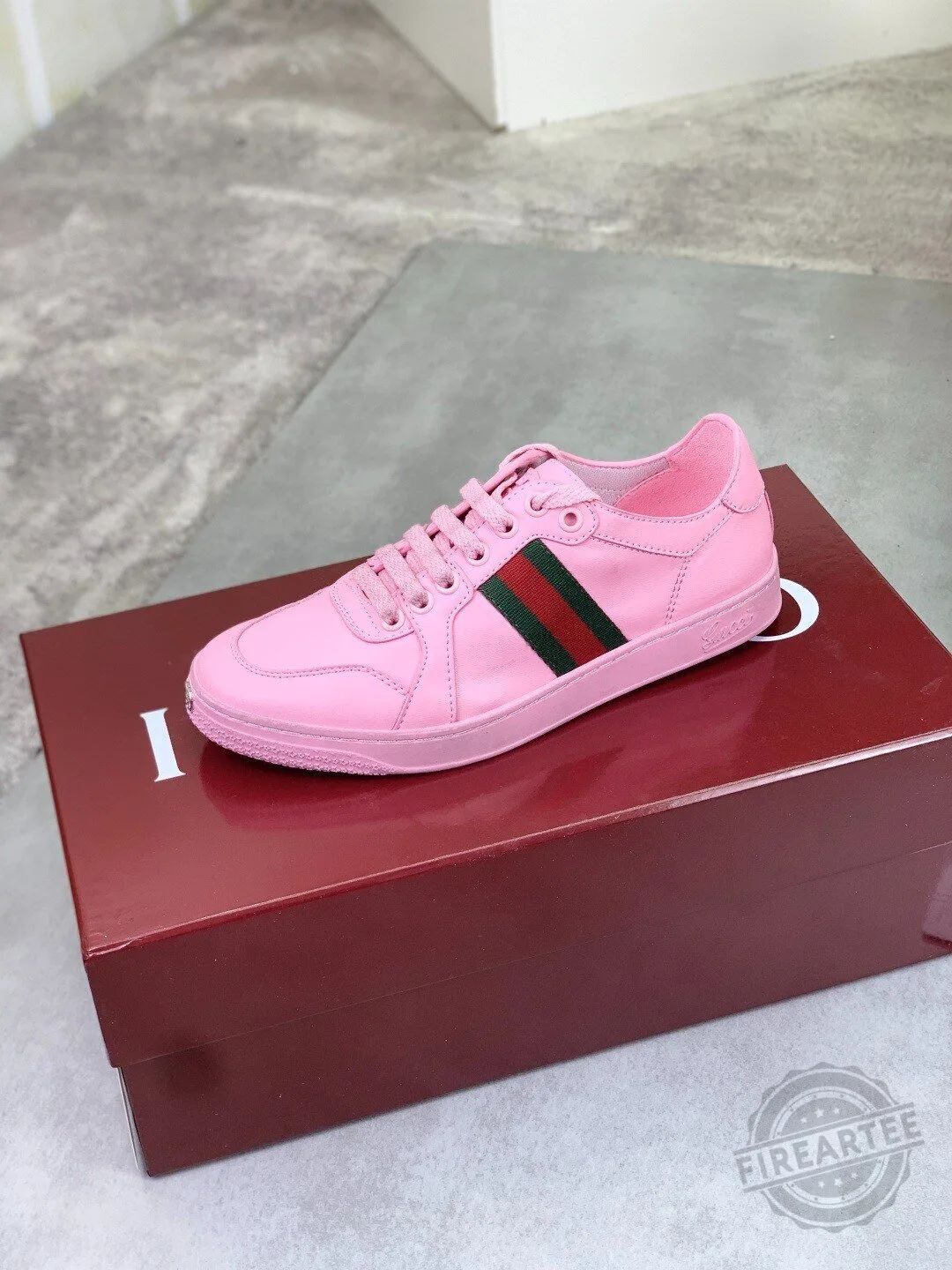 Gucci Pink Leather Ace Sneakers with Web Stripe Detail for Women 6 Gucci Pink Leather Ace Sneakers with Web Stripe Detail for Women