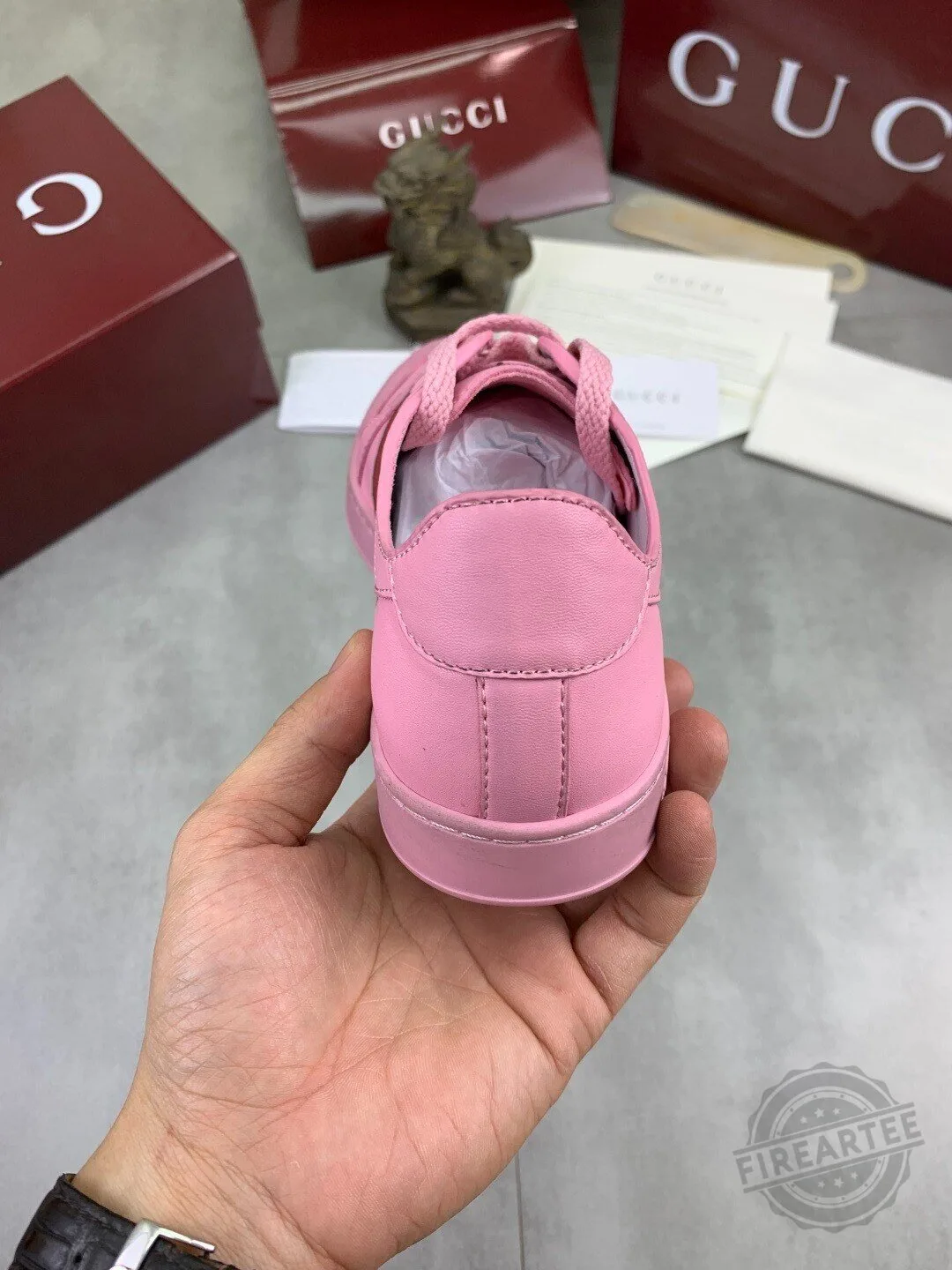 Gucci Pink Leather Ace Sneakers with Web Stripe Detail for Women 8 Gucci Pink Leather Ace Sneakers with Web Stripe Detail for Women