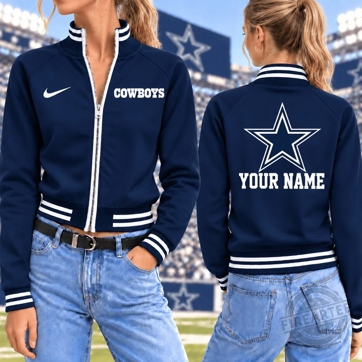 Dallas Cowboys Custom Name NFL Team Color Mockneck Full-Zip Jacket