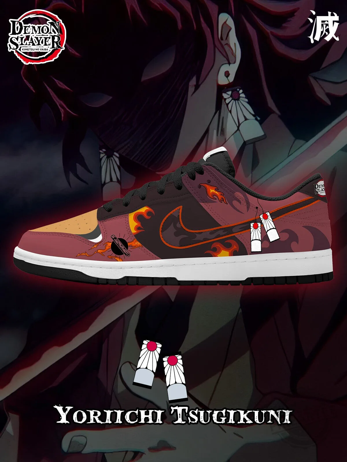 Yoriichi Tsugikuni Demon Slayer Anime Custom Low Top Sneakers