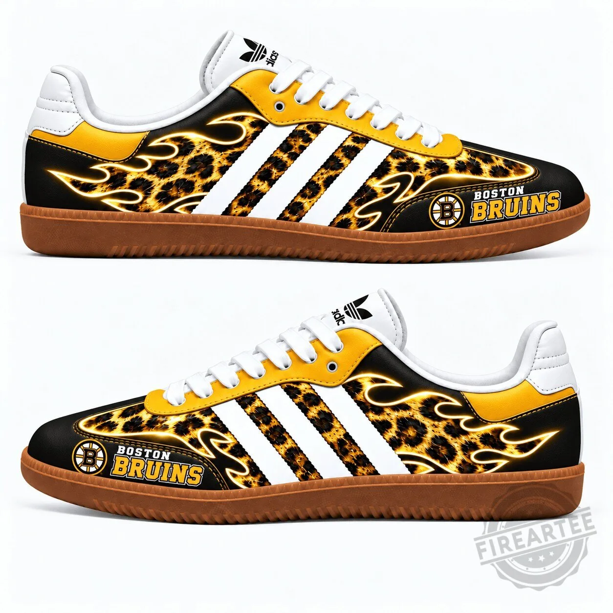 Boston Bruins Leopard Print Flames Pattern National Hockey League Samba Shoes