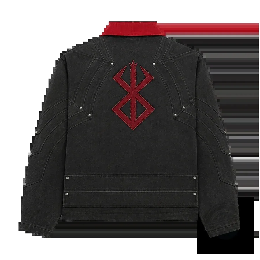 Berserk Brand of Sacrifice Embroidered Black Denim Workwear Jacket