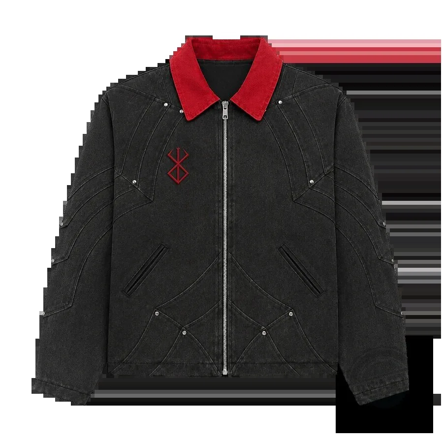 Berserk Brand of Sacrifice Embroidered Black Denim Workwear Jacket 10 Berserk Brand of Sacrifice Embroidered Black Denim Workwear Jacket