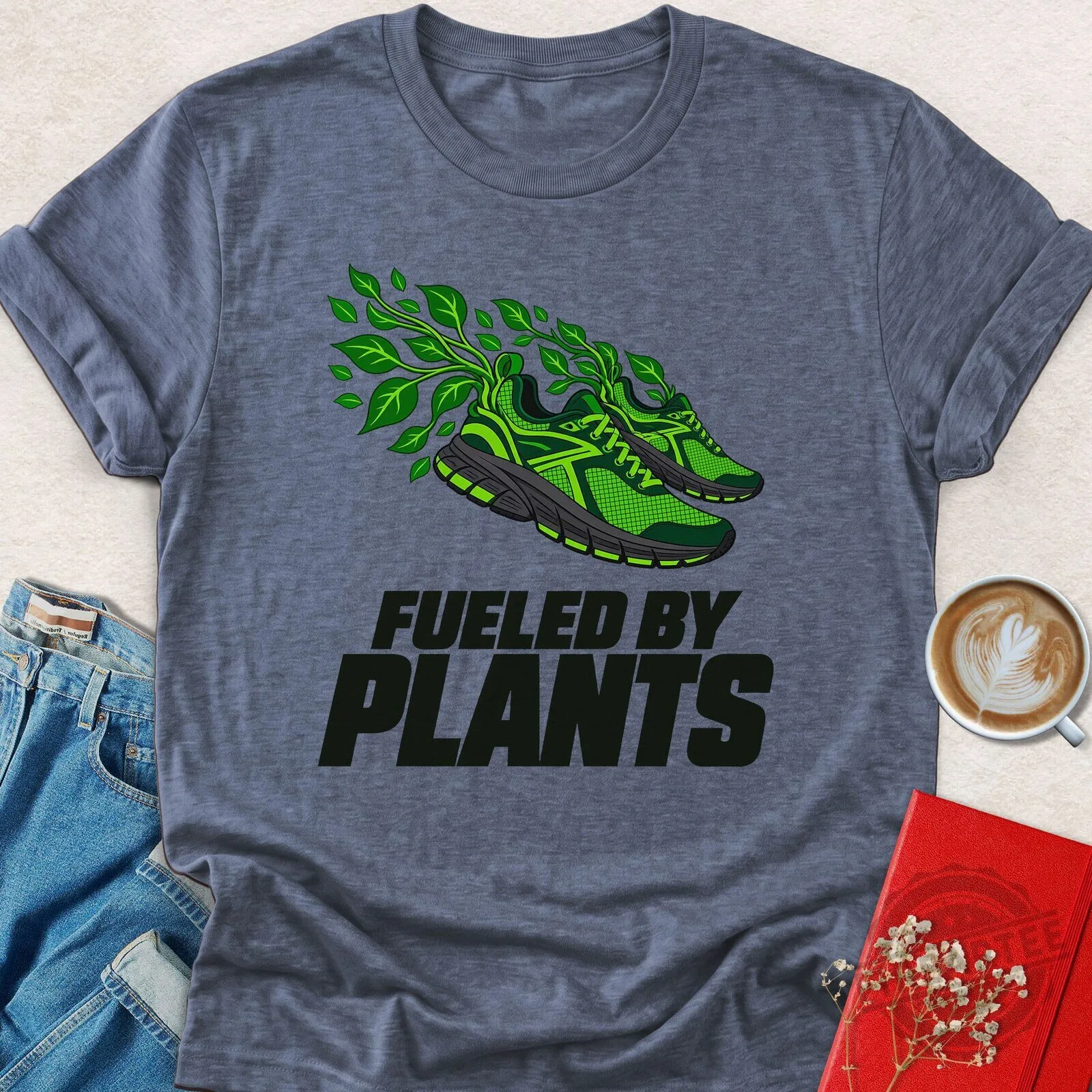 Fueled By Plants Vegan Runner Green Running Shoes Graphic T-Shirt