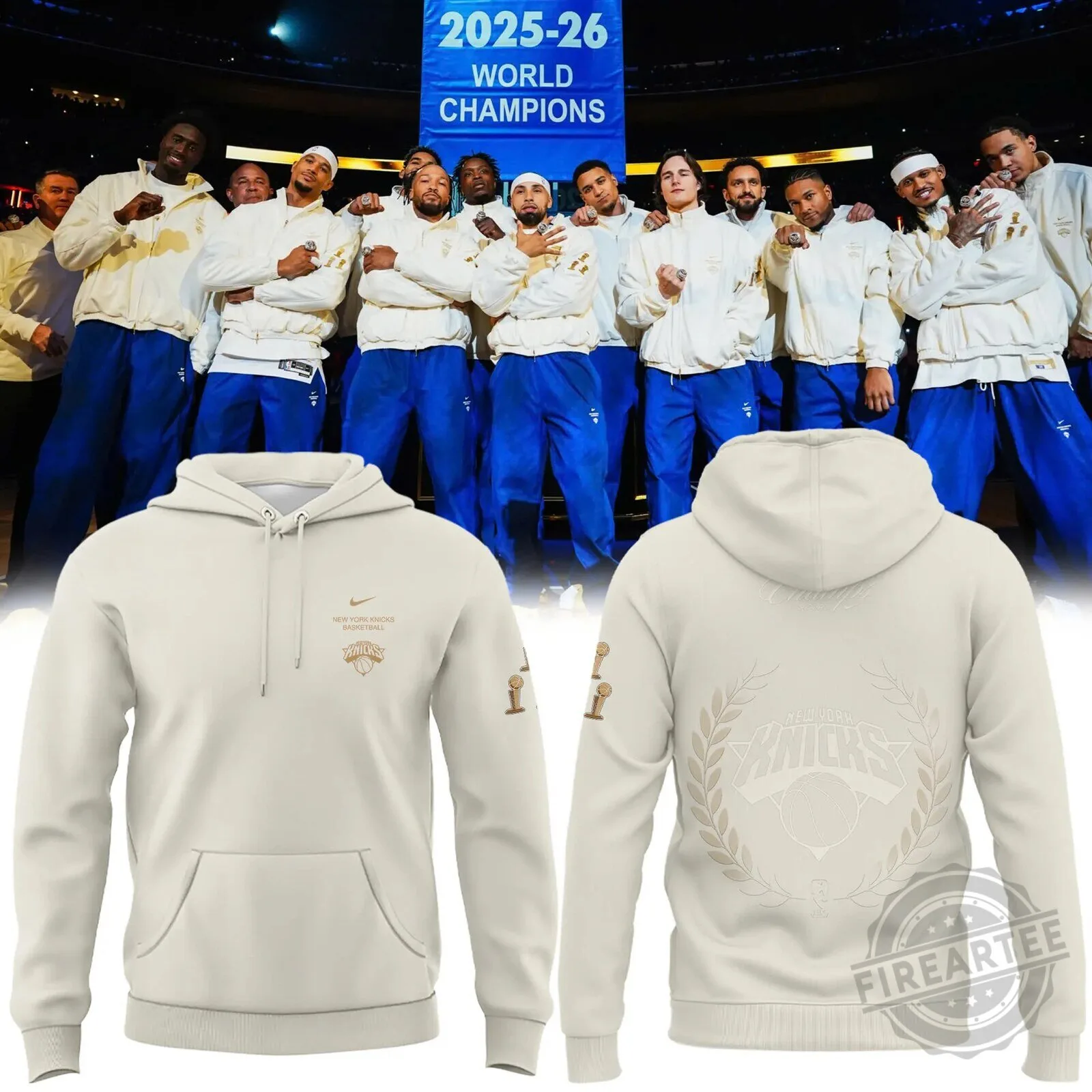 New York Knicks 2025-2026 World Champions Nike Cream Hoodie