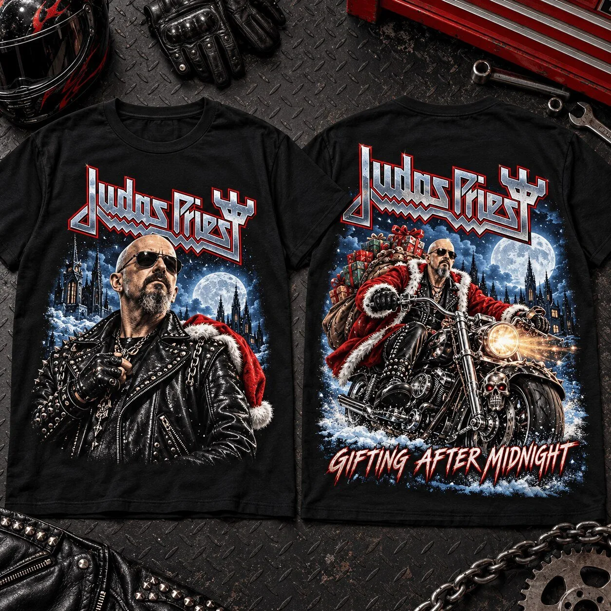 Judas Priest Bad Santa Midnight Run Holiday Heavy Metal Music T-Shirt