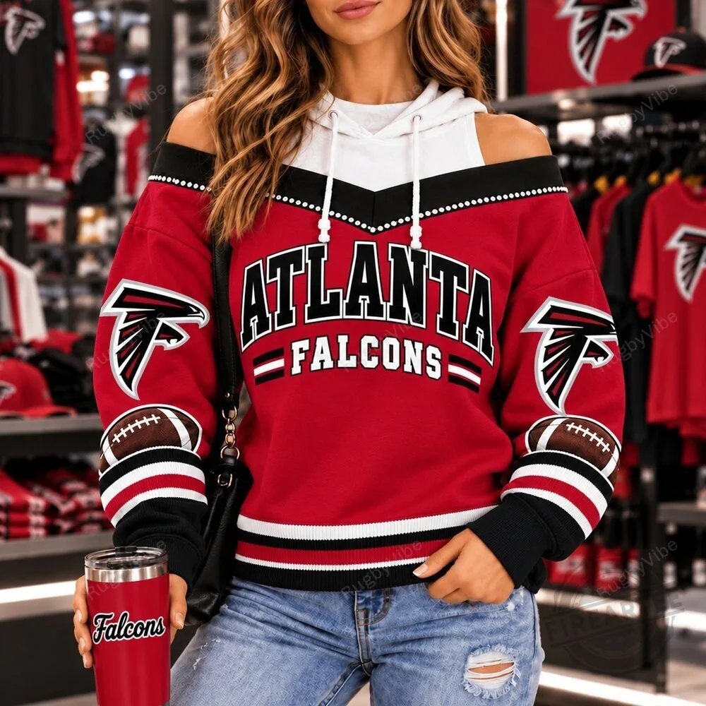 Atlanta Falcons Football Team Red Off Shoulder Design Hoodie for Women