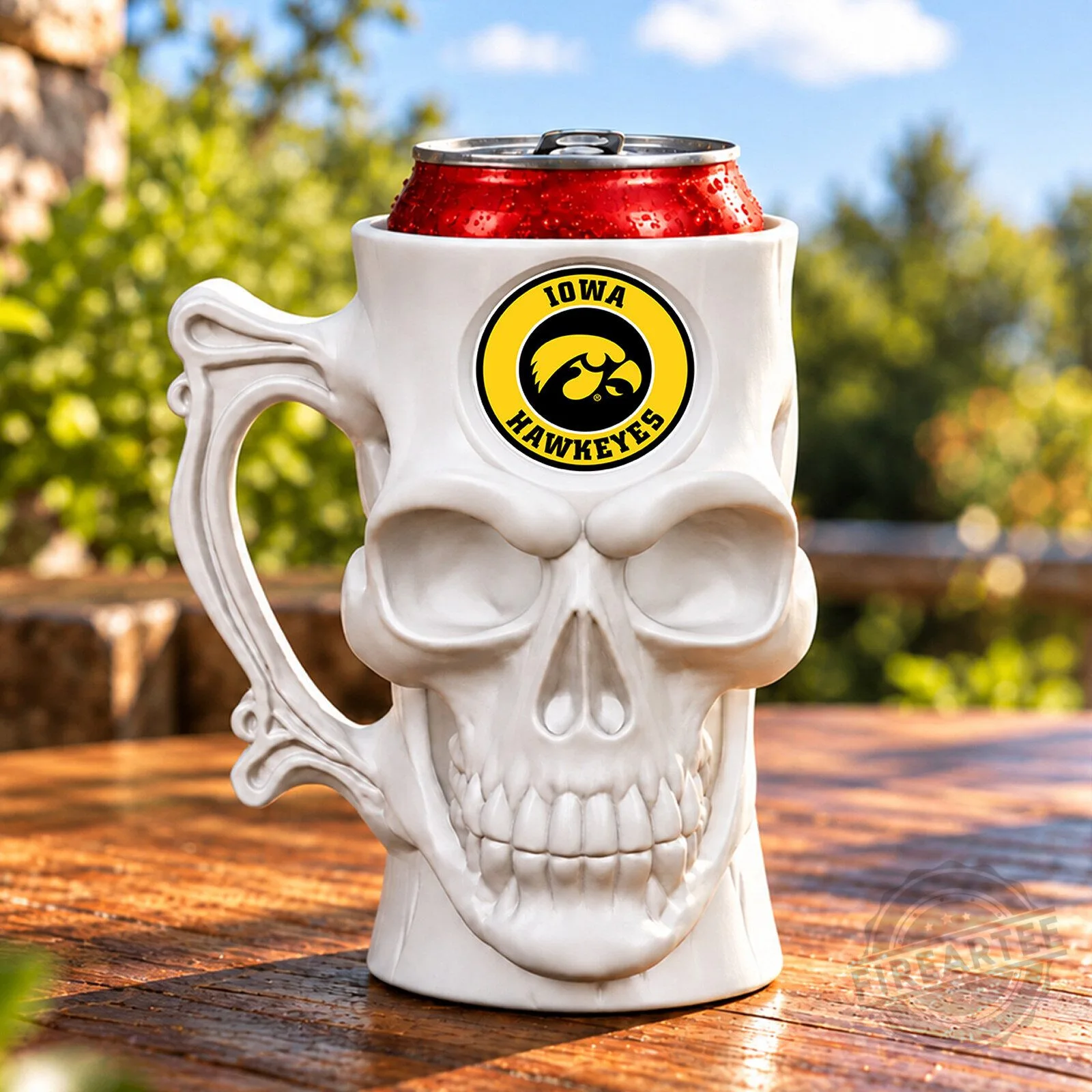 Iowa Hawkeyes Skull Can Cooler, NCAA College Football Team Drink Holder