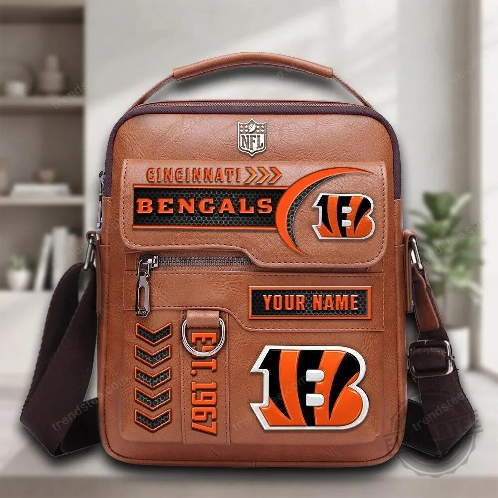 Cincinnati Bengals NFL Football Team Personalized Leather Crossbody Bag